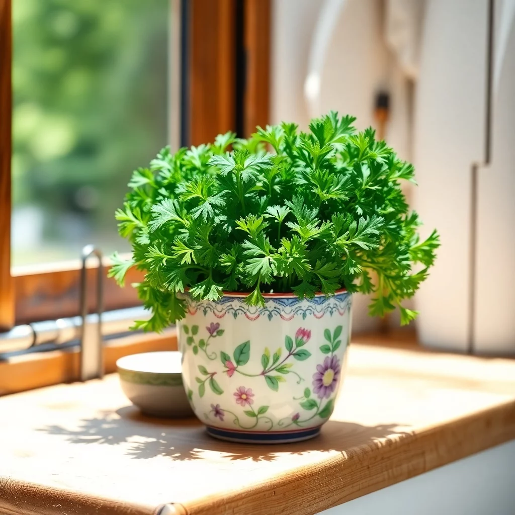 Bemalter Blumentopf mit Petersilie