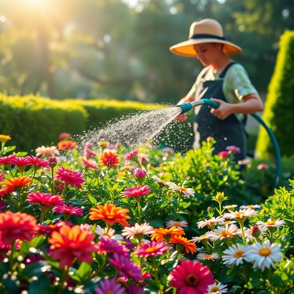 Gartenbewässerung am Morgen