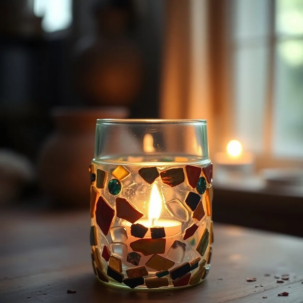 Kerzenhalter aus Altglas und Recyclingmaterialien