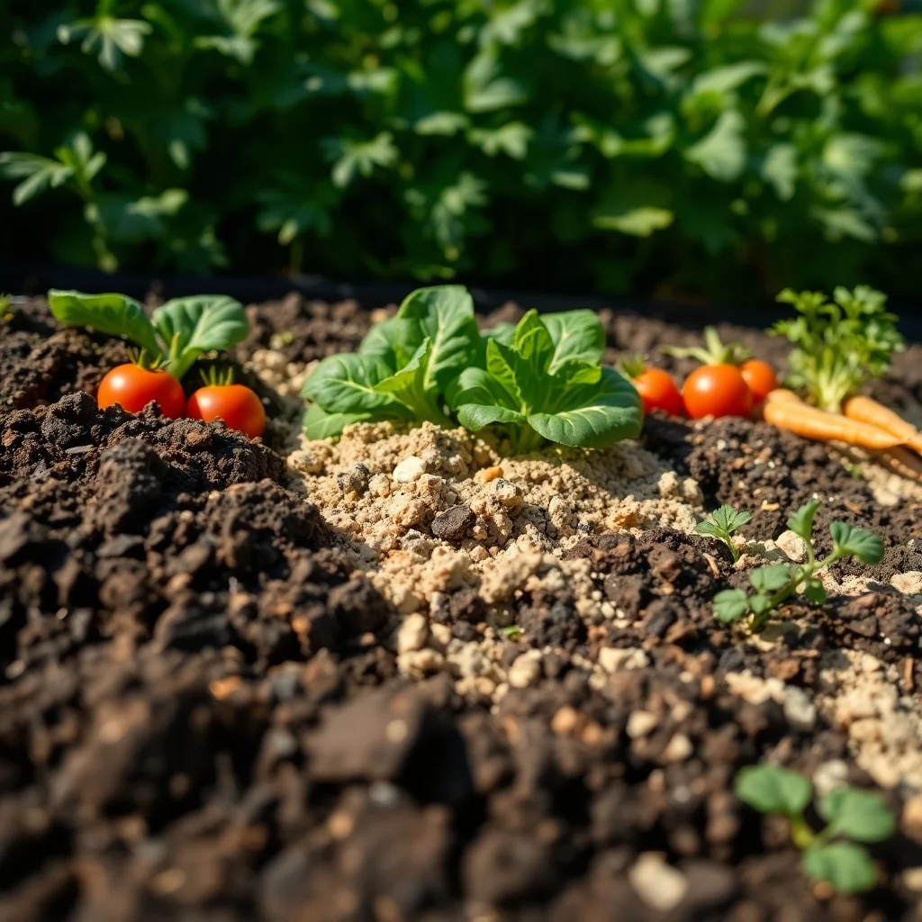 Verschiedene Erdsorten mit Gemüse im Garten