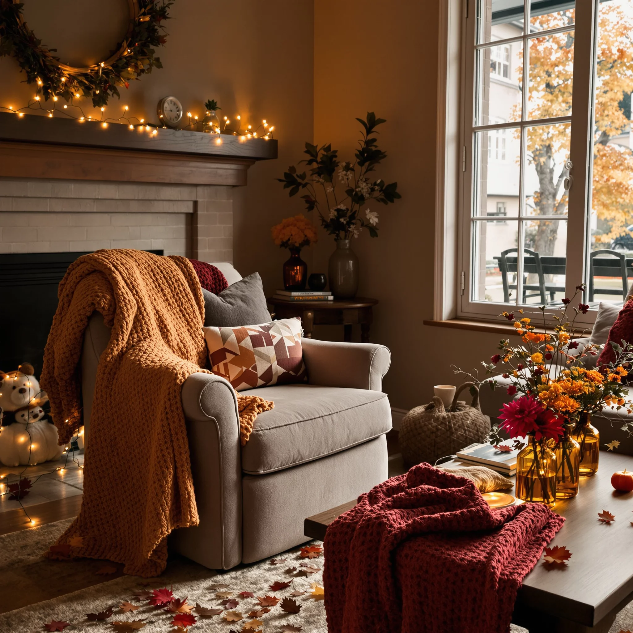 Mini Makeover – Wohnzimmer Herbstzauber: Farbtrends, Textilien & Lichterketten für wenig Geld