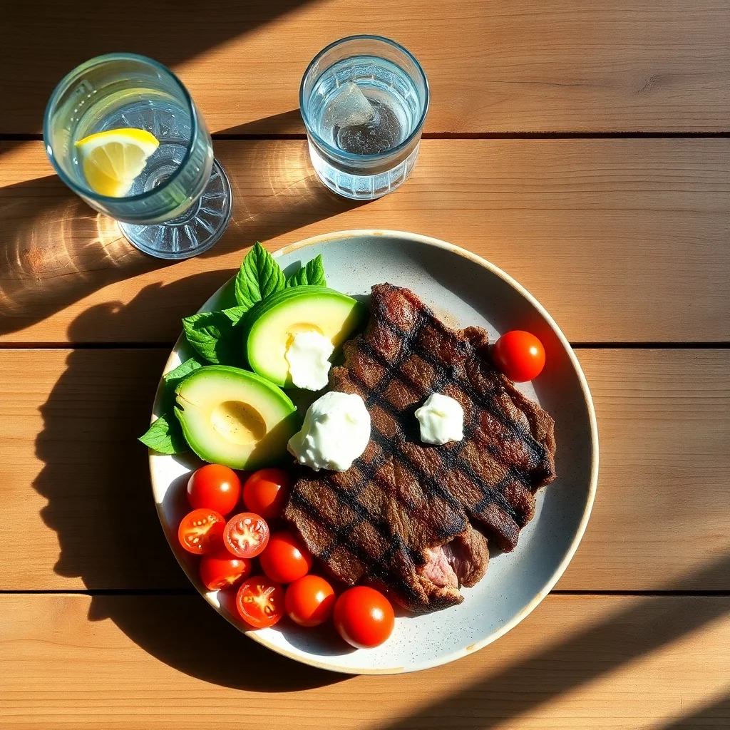 Leckerer Keto-Teller auf Holztisch