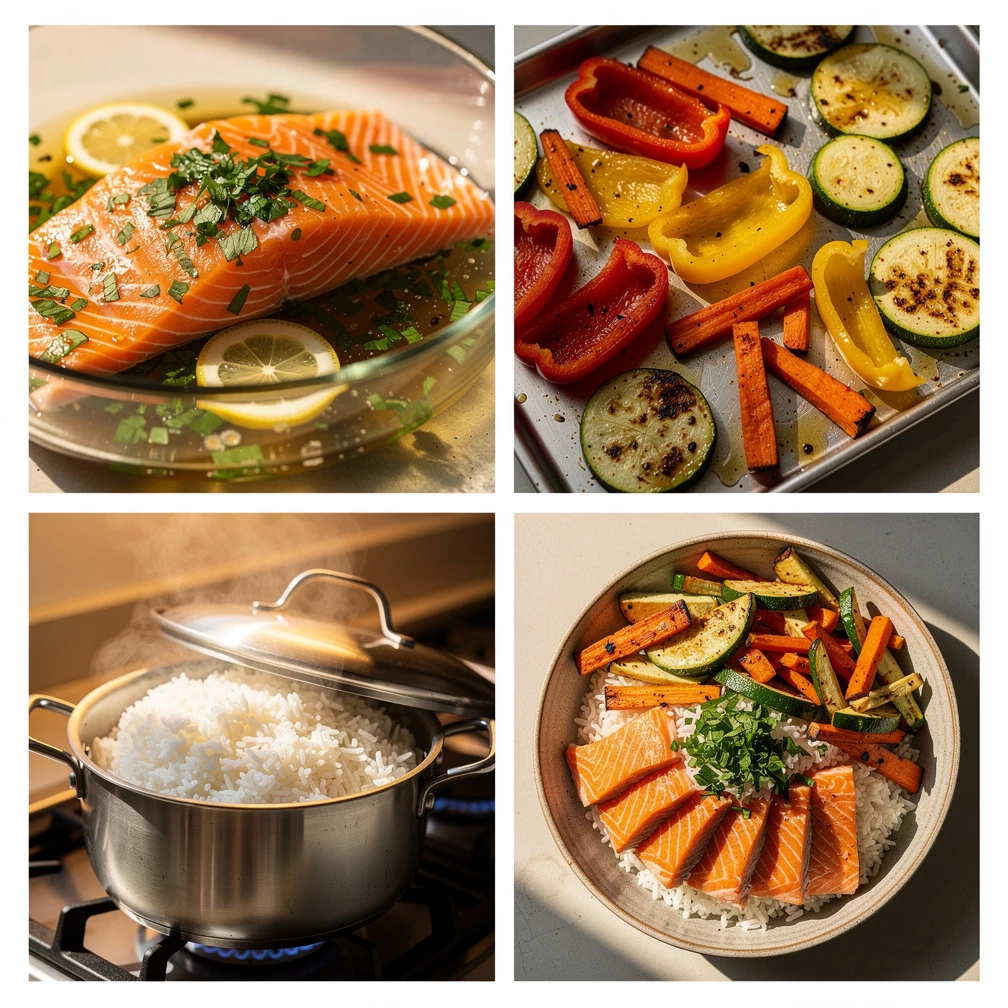 Superfood Bowl mit Gemüse, Lachs und Reis: das asiatisch-gesunde Rezept