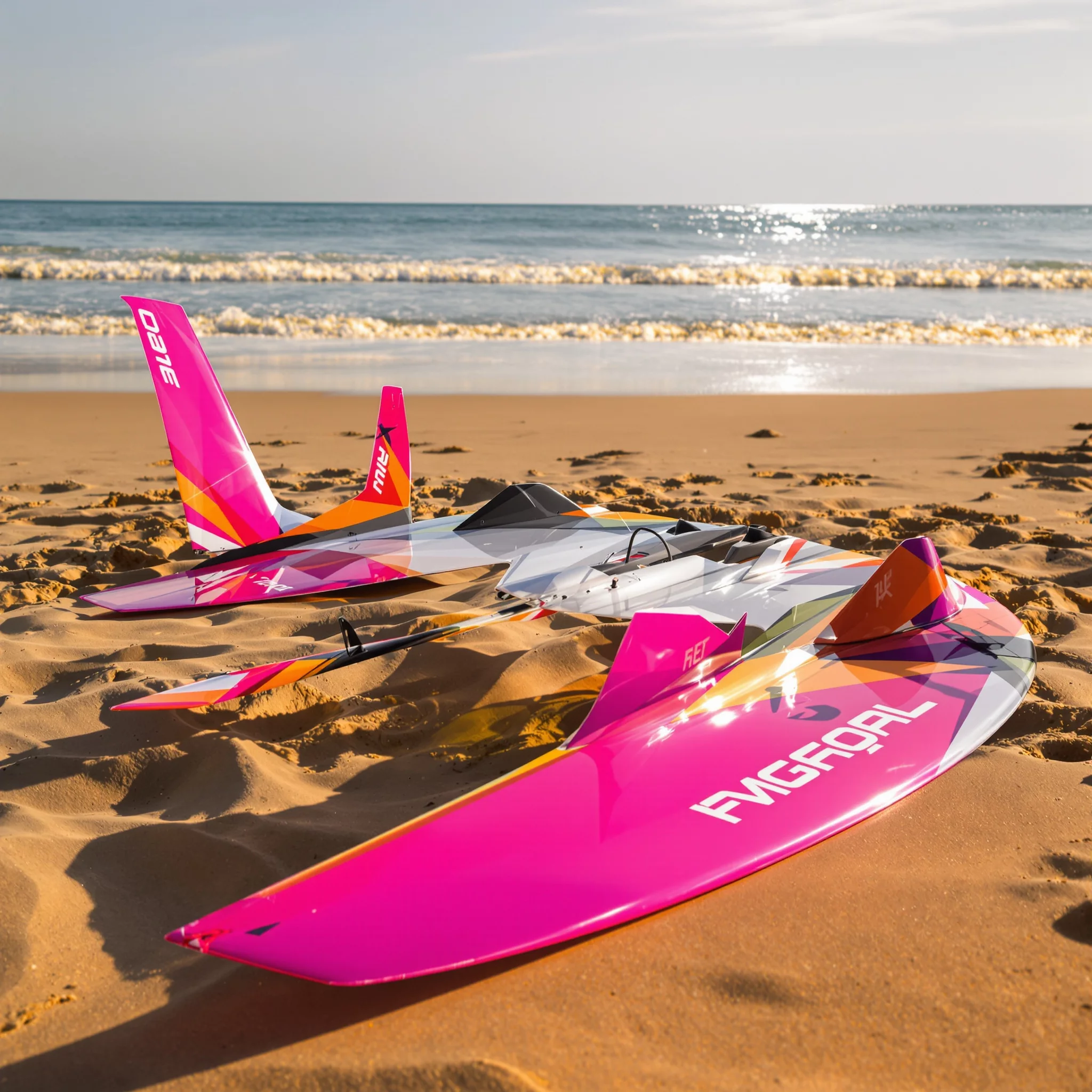 Moderne Wingfoil-Ausrüstung am sonnigen Strand