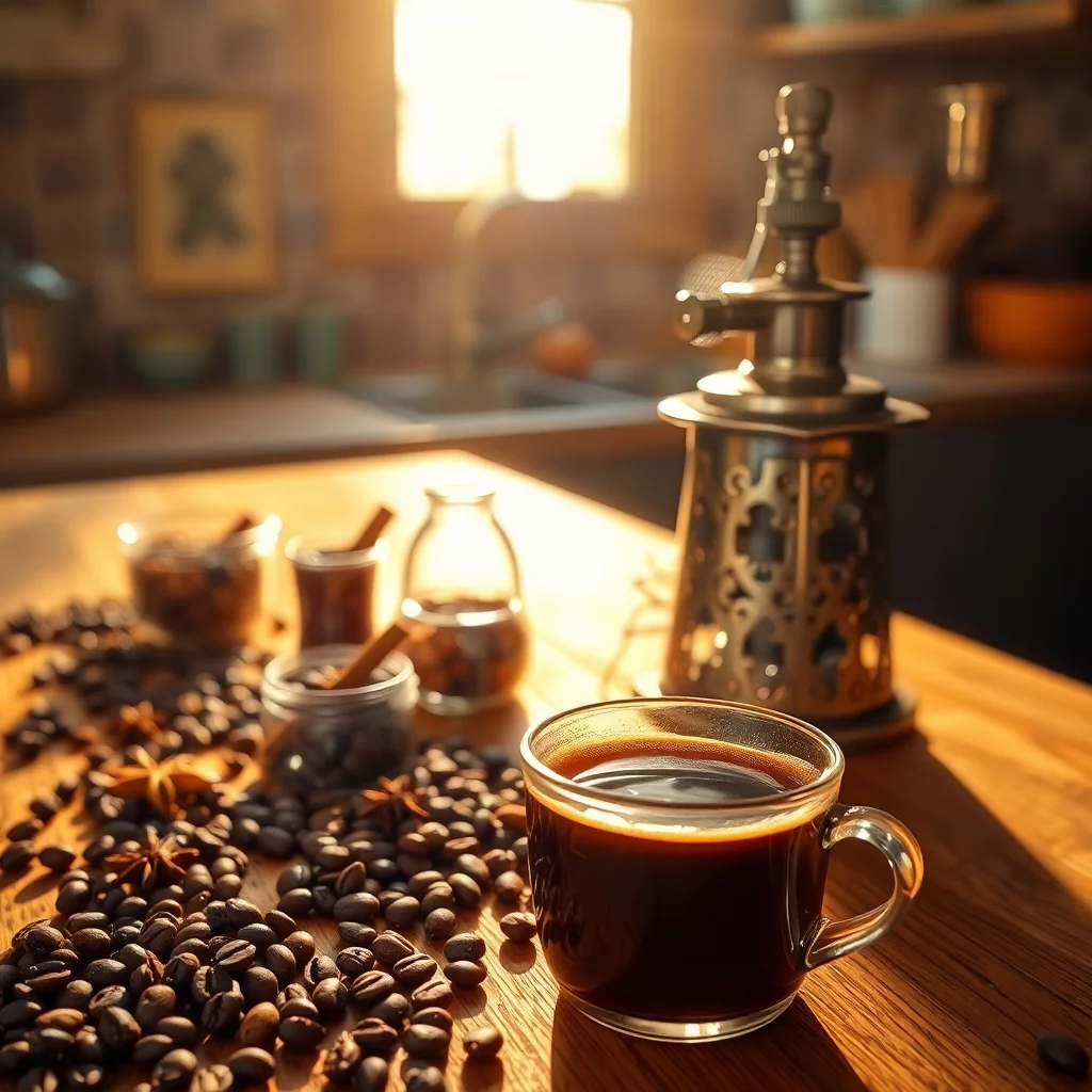 Kaffee und Gewürze im Morgenglow