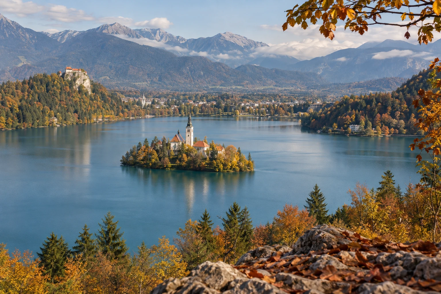 Bleder See mit Inselkirche und Burg (Bild KI generiert).webp