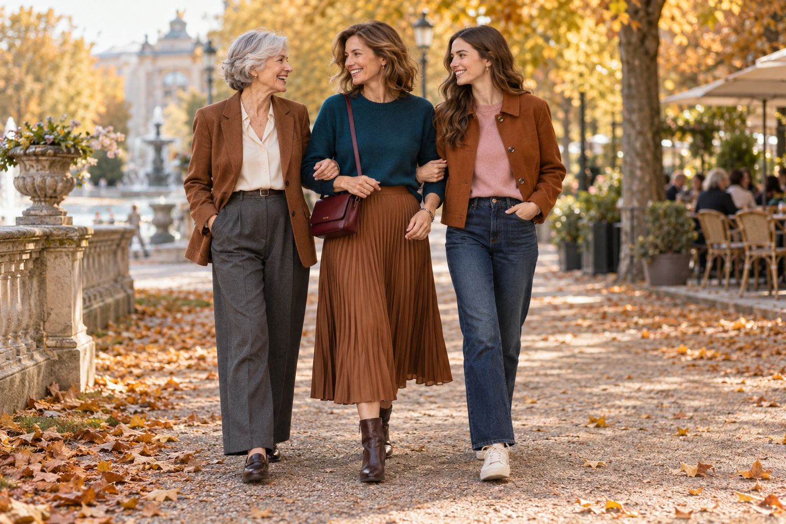 Drei-Generationen-Look mit der Trendfarbe Zimt (Bild KI generiert).webp