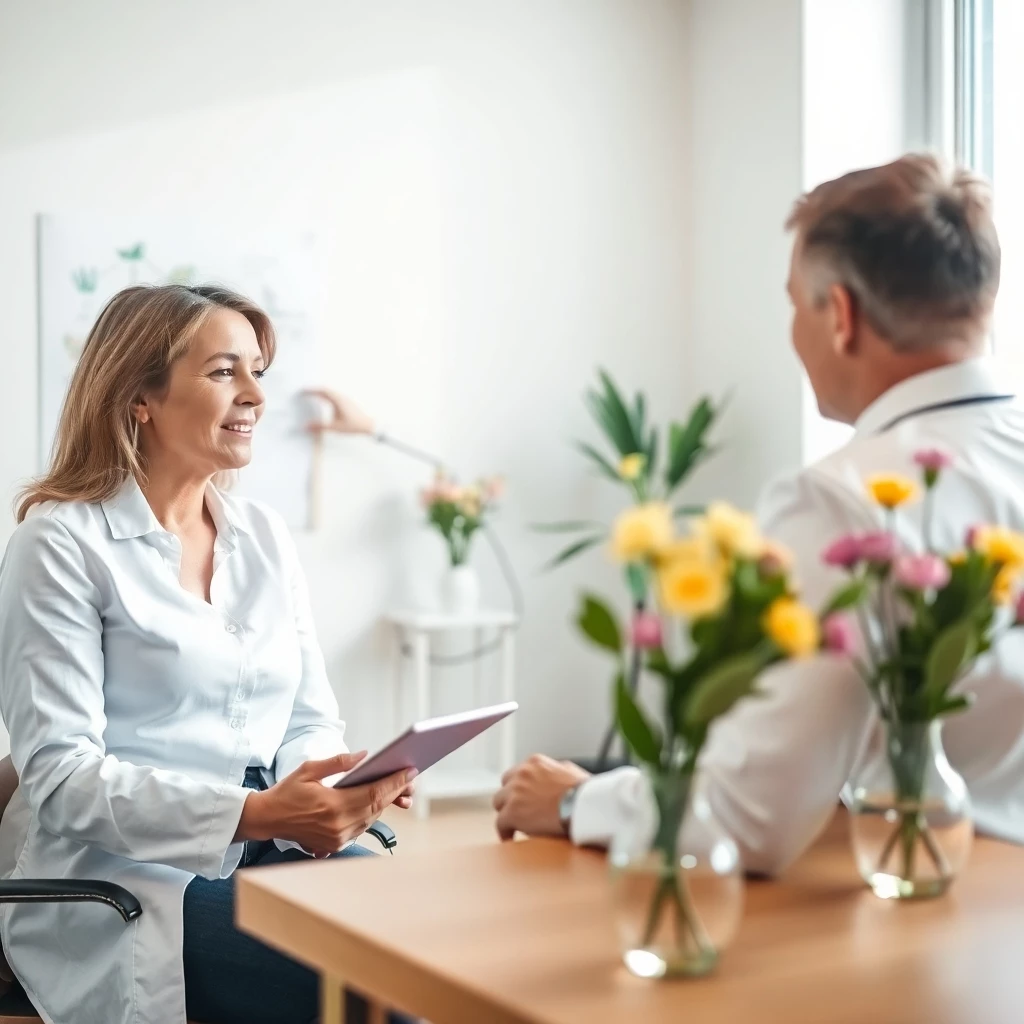 frau beim arzt wegen pollenallergie
