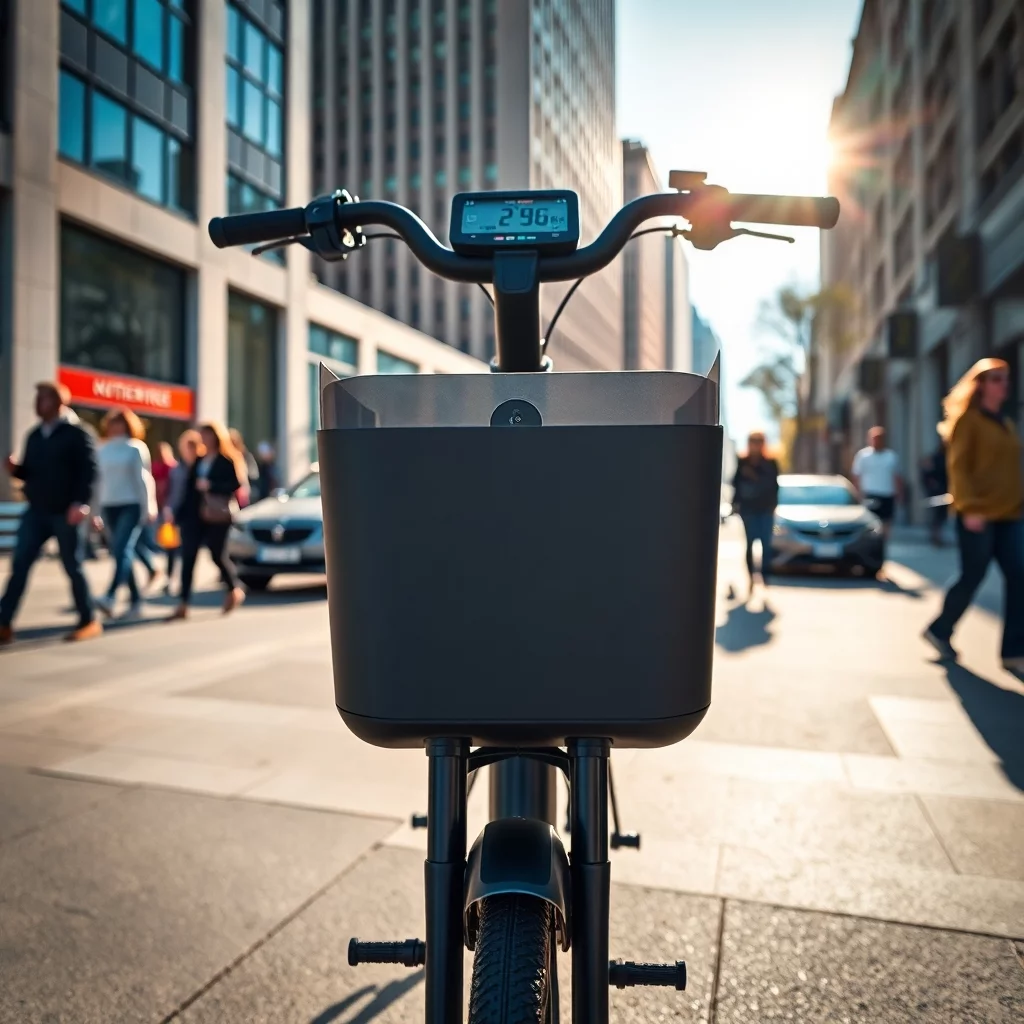 Städtisches E-Lastenrad in urbaner Landschaft