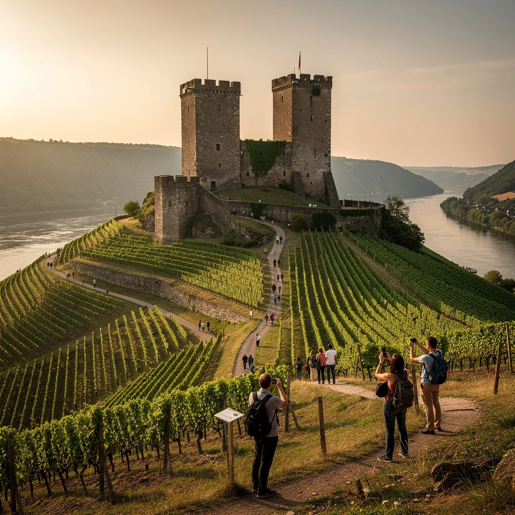 Abendlicht über Moselburg und Weinberge