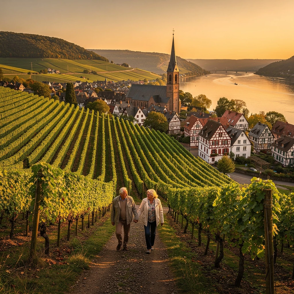 Ruhiges Moseltal mit Weinbergen