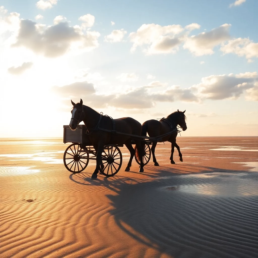 Pferdekutsche im Wattenmeer