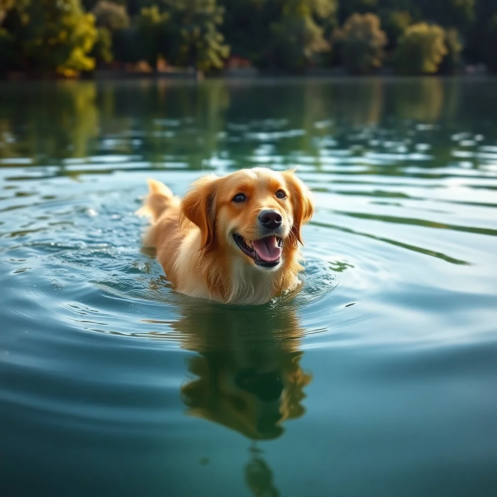 Hund schwimmt im See