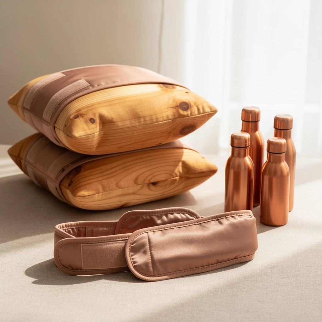 Wellnessprodukte im Detail: Infrarot-Wärmegürtel, Zirbenkissen und Kupferflaschen