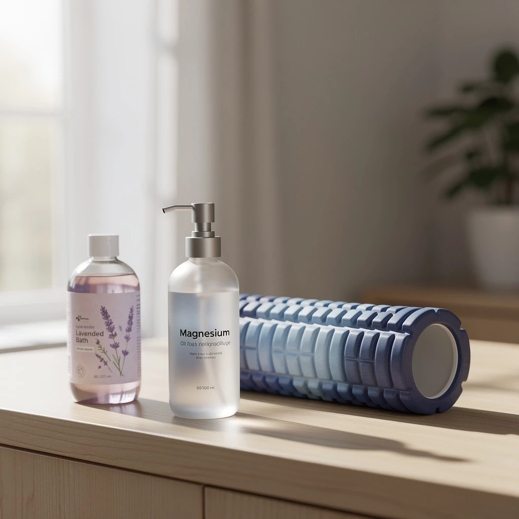 Wellnessprodukte im Fokus: Magnesiumöl, Faszienrolle & Lavendel-Badezusatz