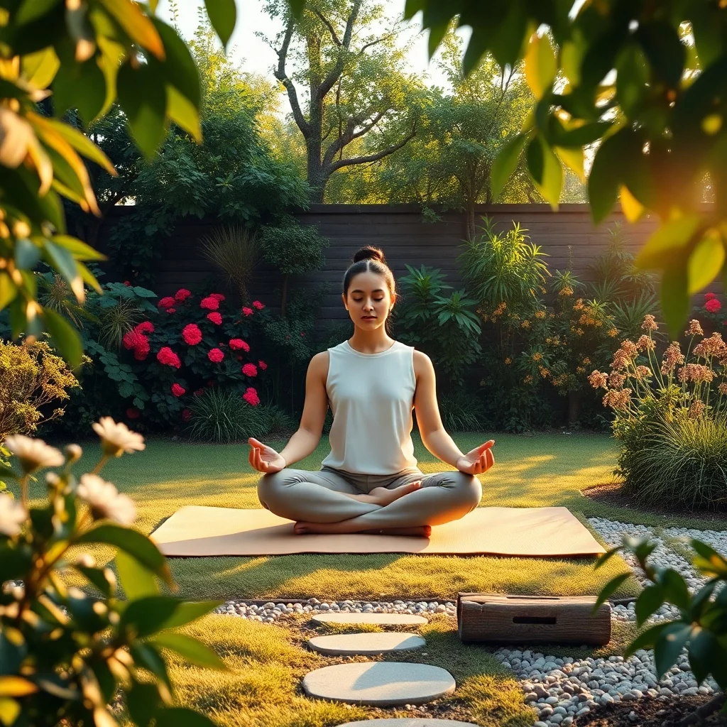 Friedliche Meditationsszene in einem ruhigen Garten