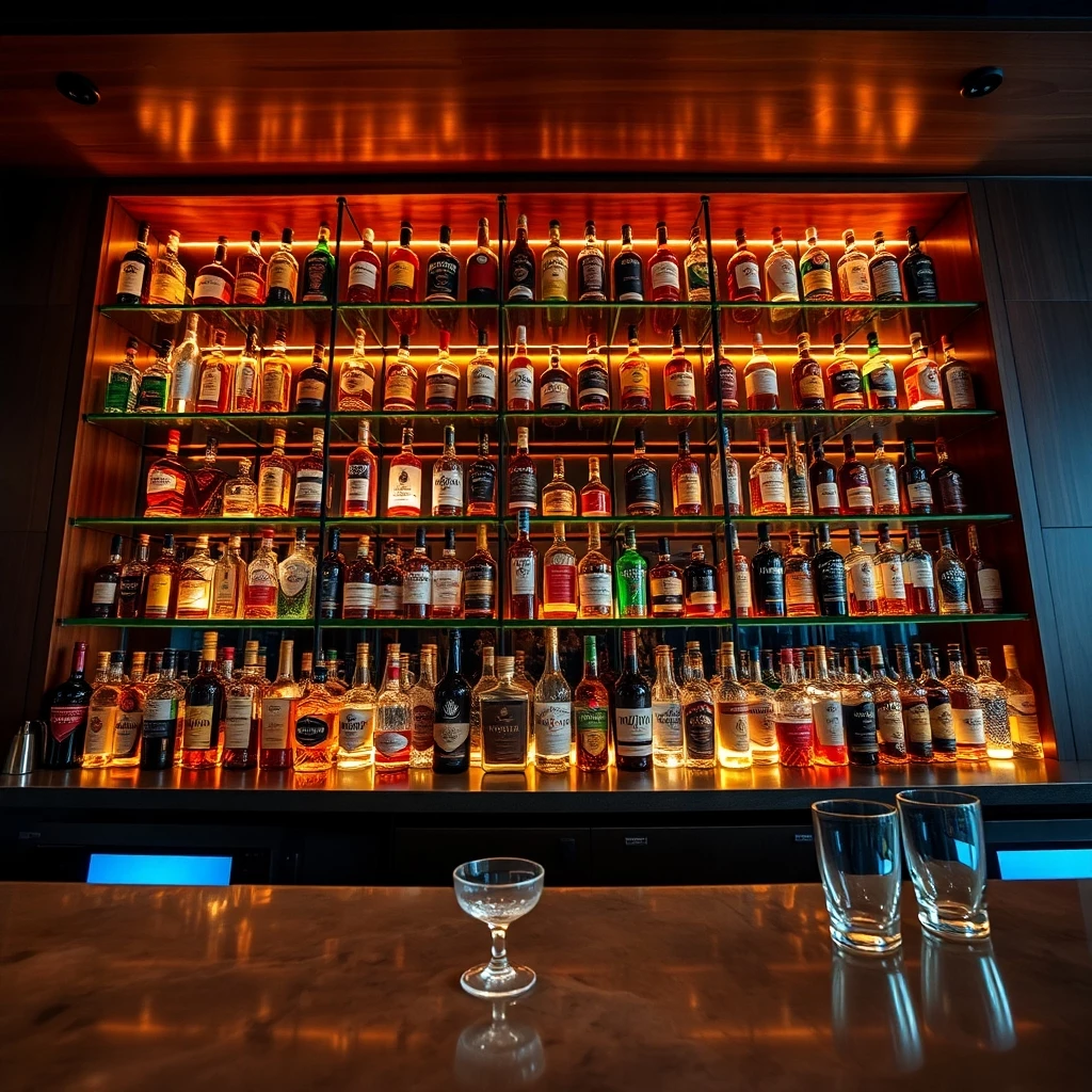 Auswahl an Spirituosen in einer stilvollen Bar