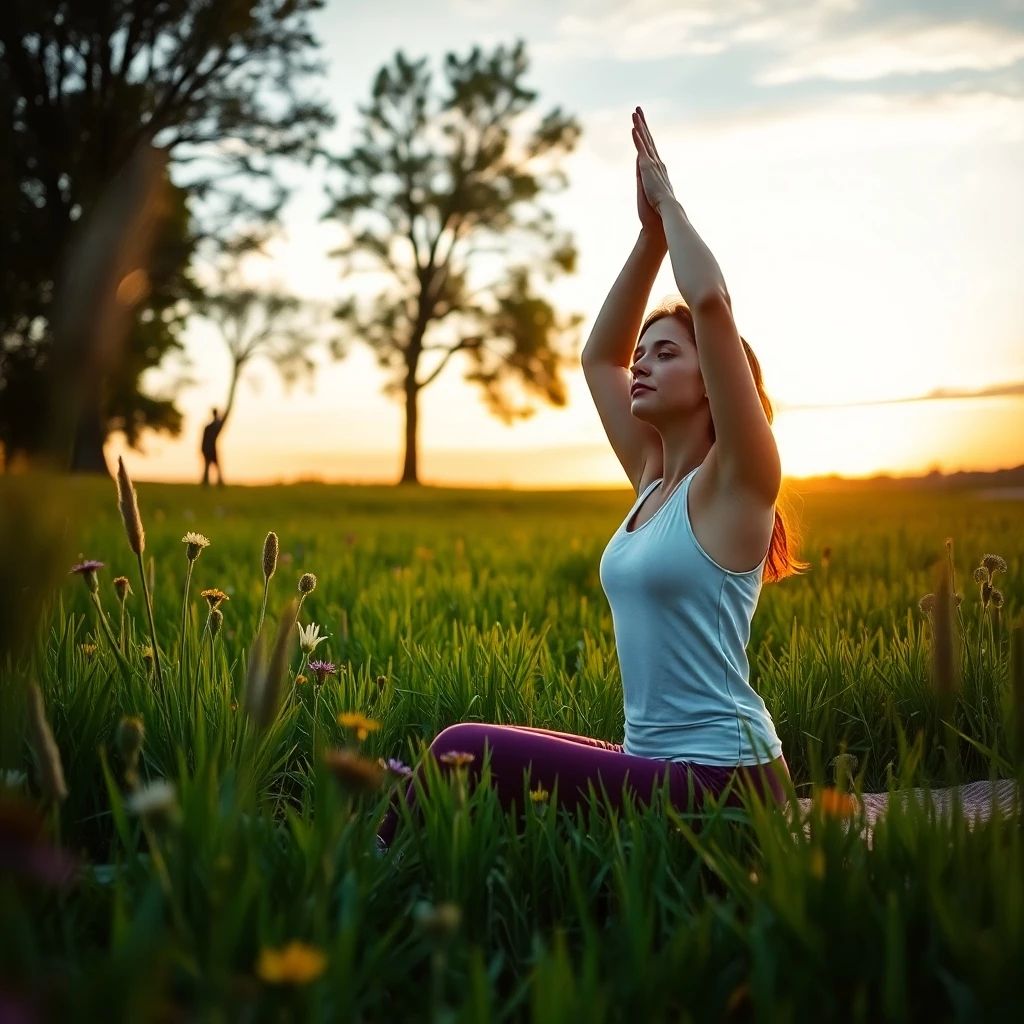 vital eine frau auf der wiese yoga
