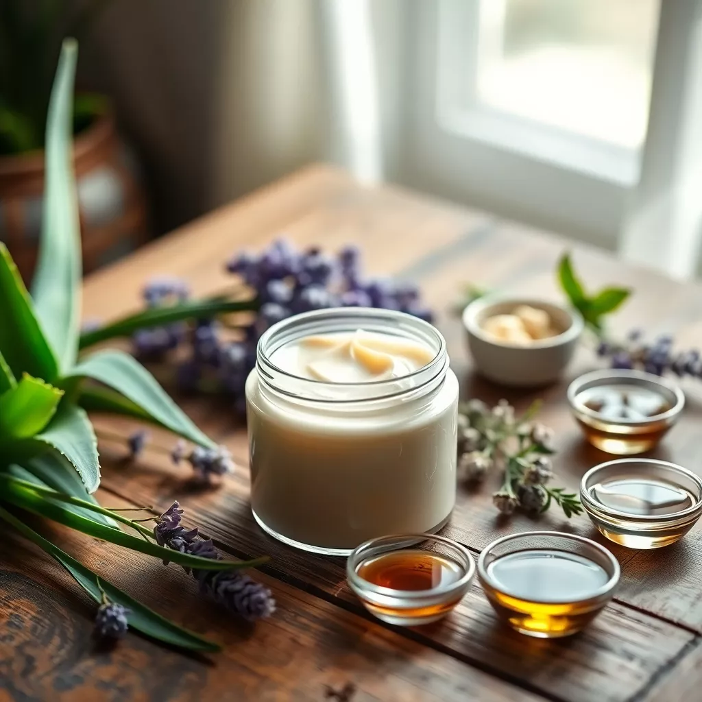Biologische Hautcreme auf Holztisch