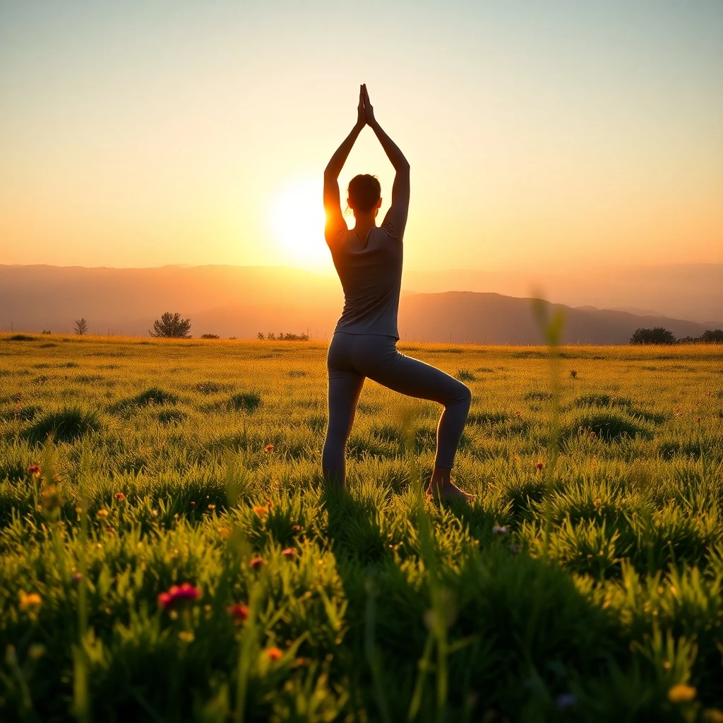 Yoga am Morgenlicht auf der Wiese
