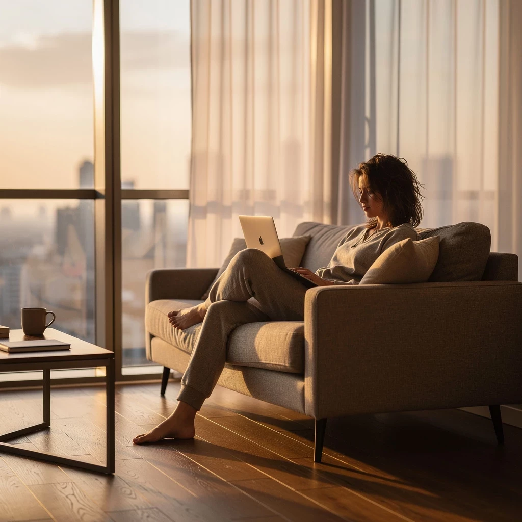 Entspannter Morgen in der Grossstadtwohnung (KI-Bild)