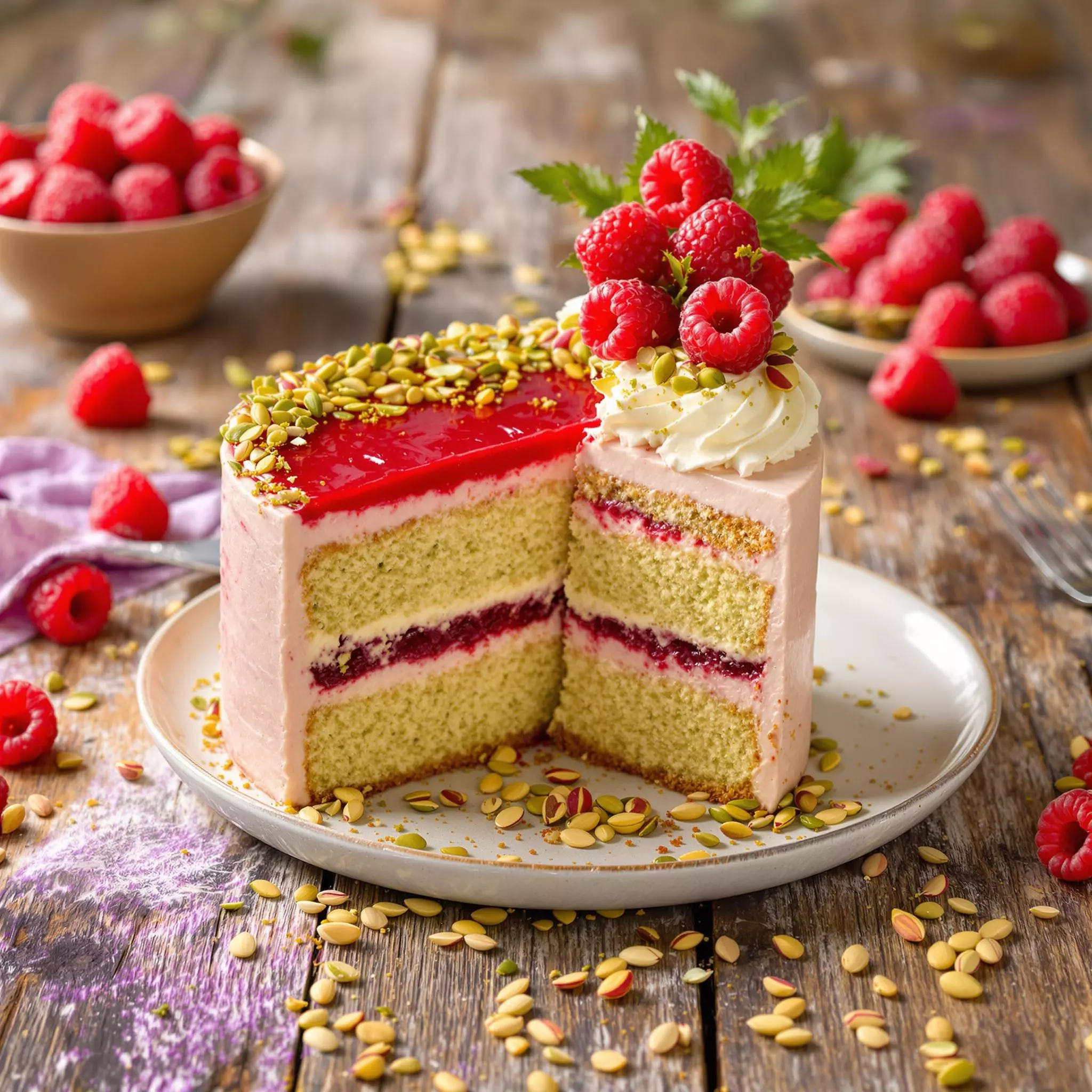 Pistazientorte mit Himbeerfüllung: Ein Geschmackserlebnis