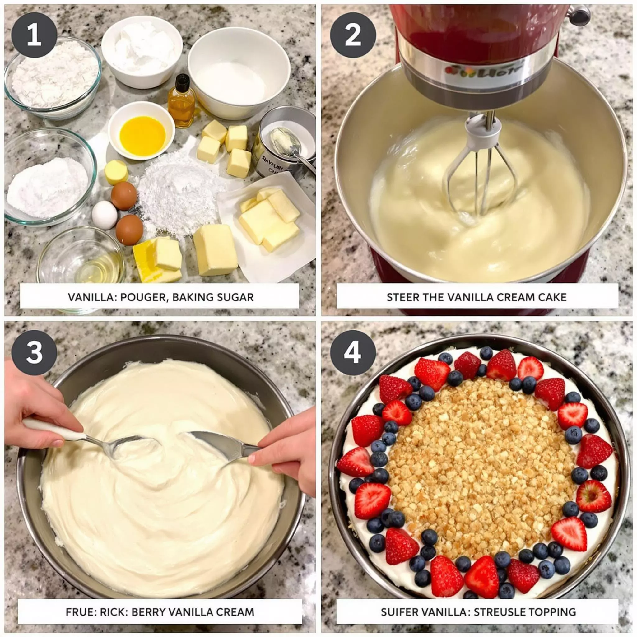 Vanillecreme-Torte mit Beeren und Streusel: Zeitlose Kunst im Tortenbacken