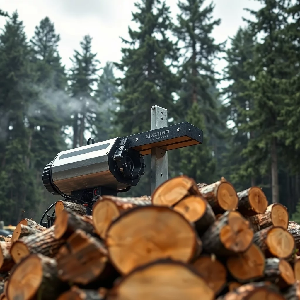 Elektrischer Holzspalter im dichten Wald.