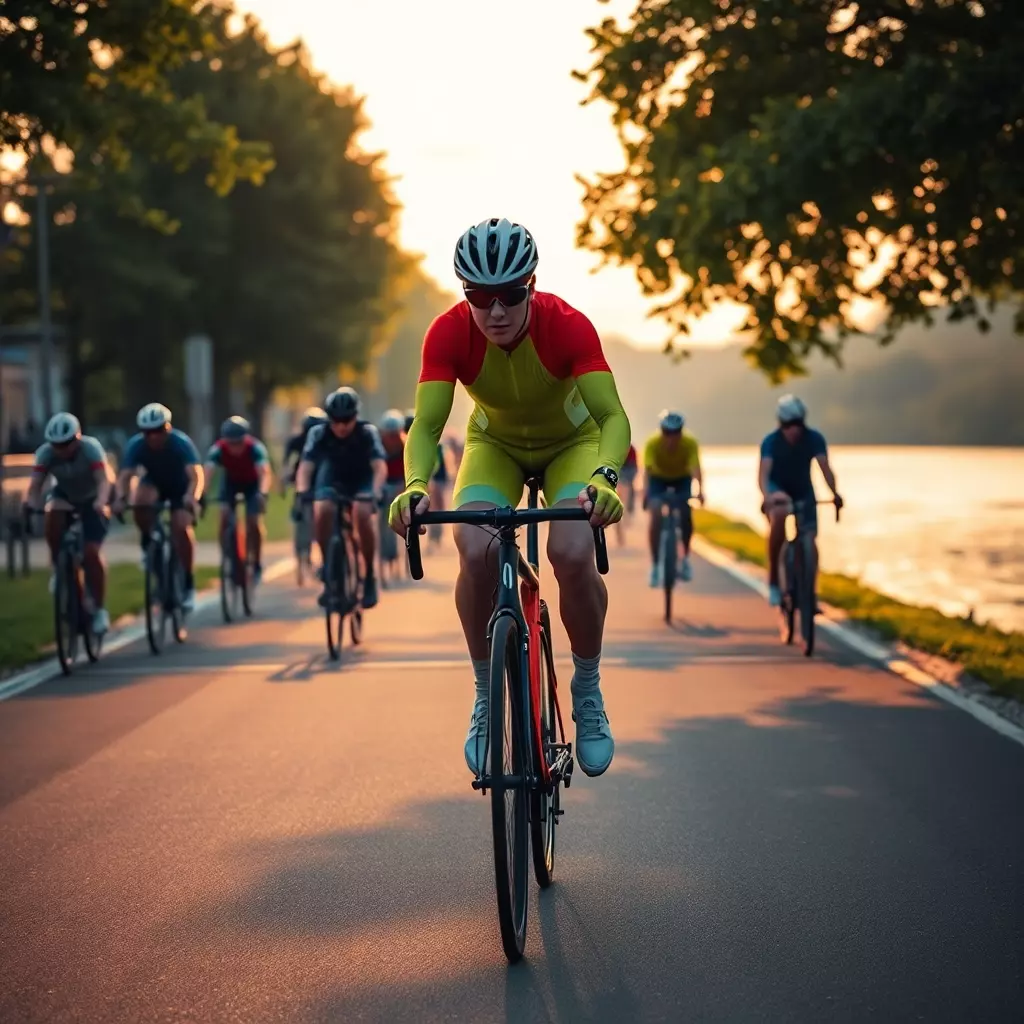fahrradfahrer auf einem fahrradweg