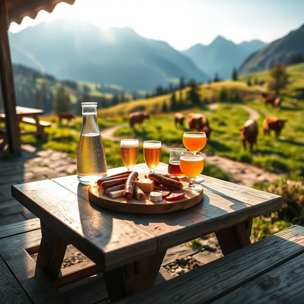 Biergarten Mahlzeit mit Alpenblick