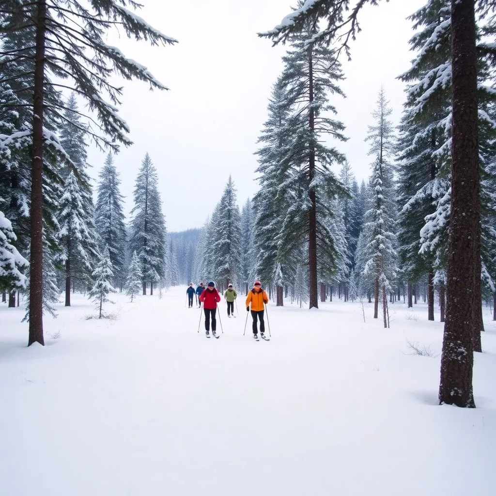 ein bild mit langläufern in einer winterlandschaft