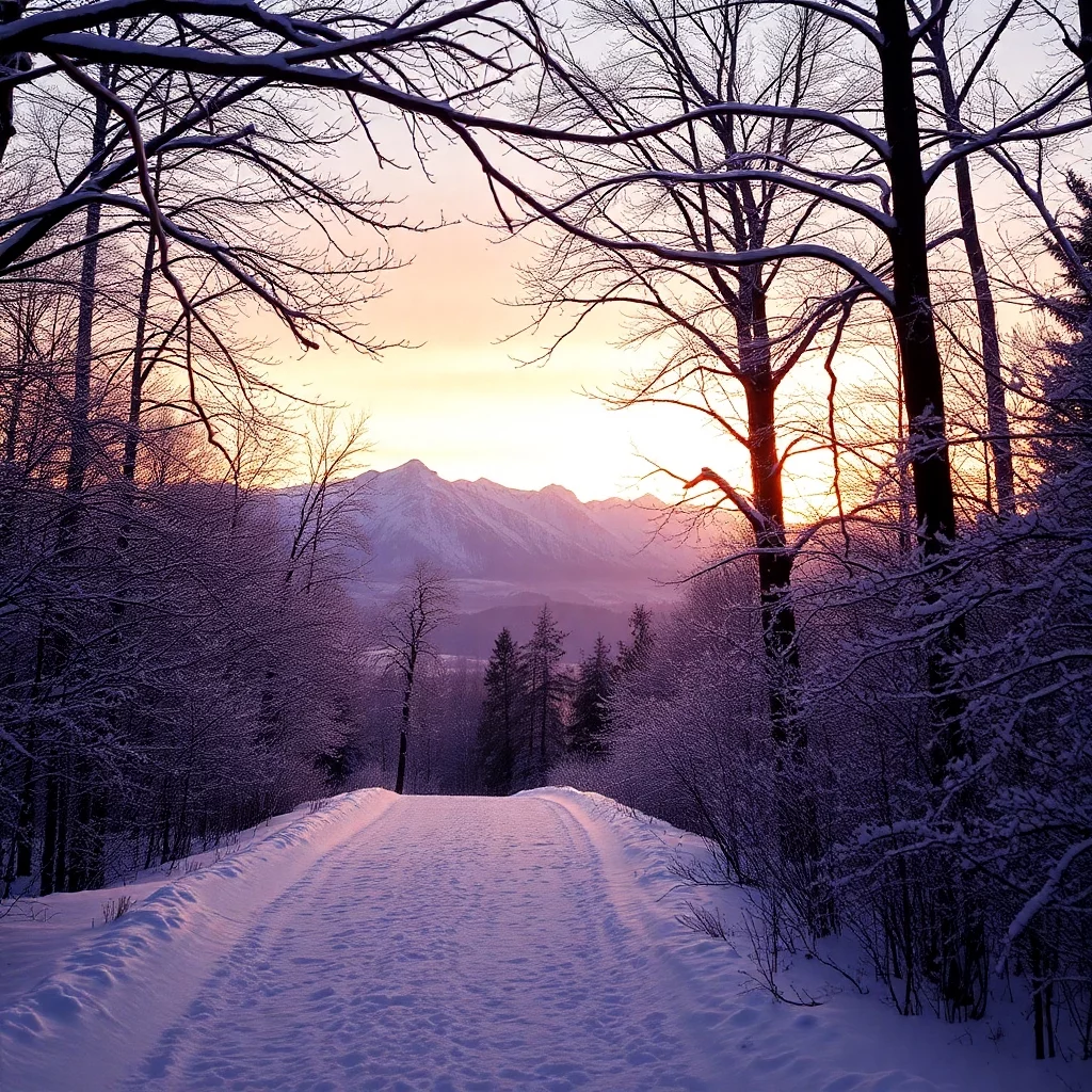ein verschneiter weg im wald und mit ausblick auf weitere