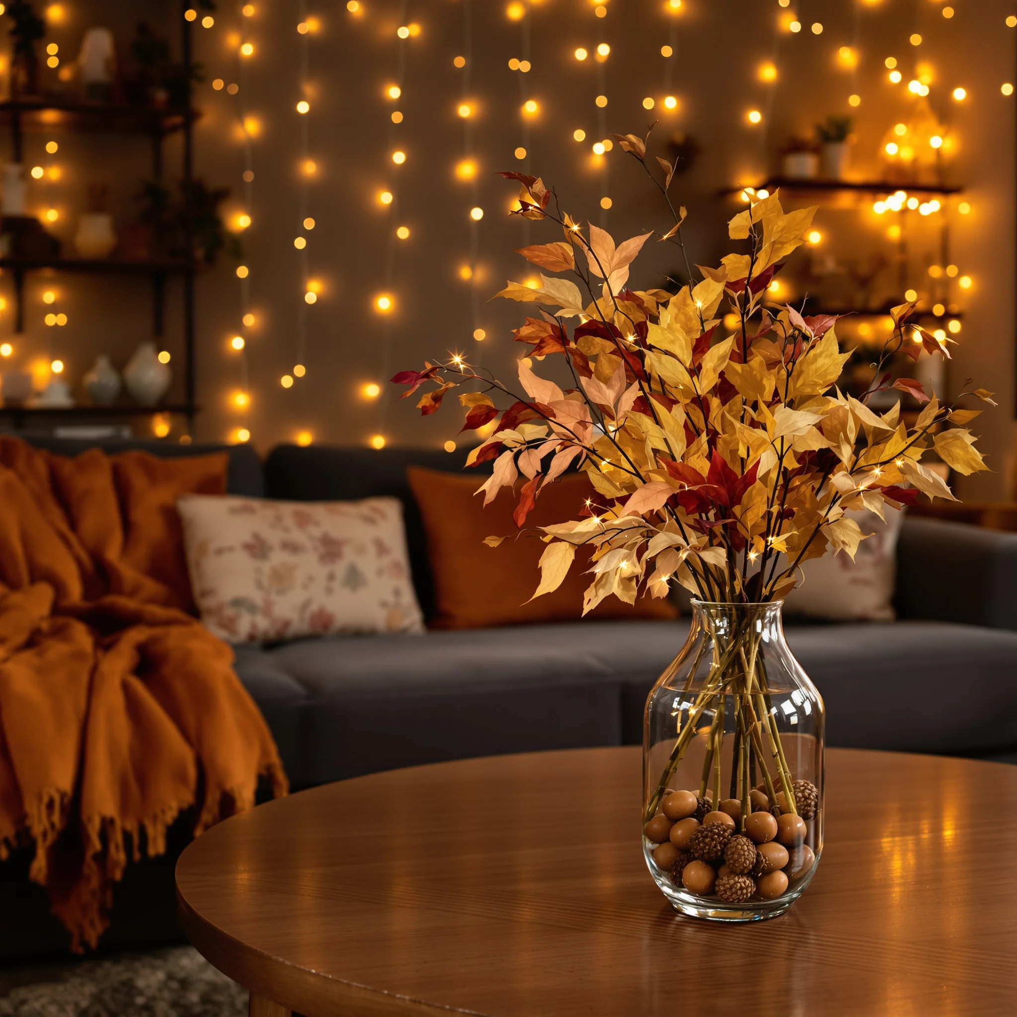 Mini Makeover – Wohnzimmer Herbstzauber: Farbtrends, Textilien & Lichterketten für wenig Geld