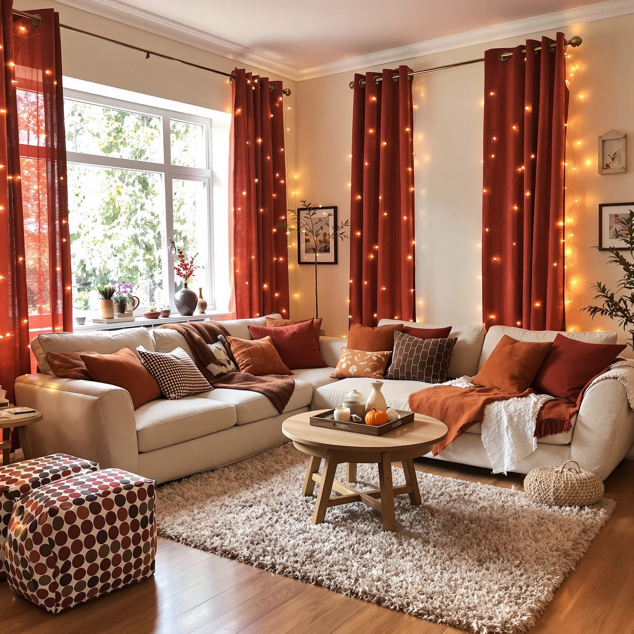 Mini Makeover – Wohnzimmer Herbstzauber: Farbtrends, Textilien & Lichterketten für wenig Geld