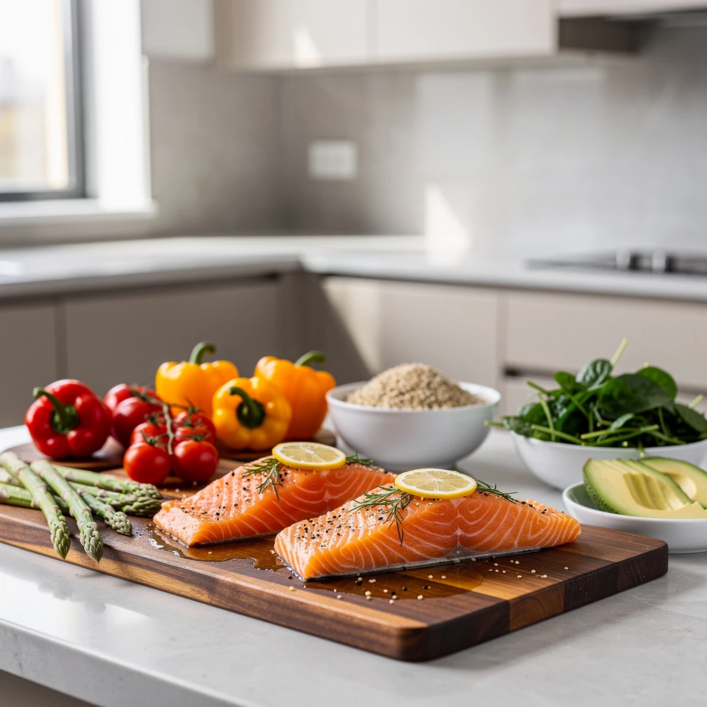 Superfood Bowl mit Lachs, Gemüse & Reis – Asiatisches Rezept