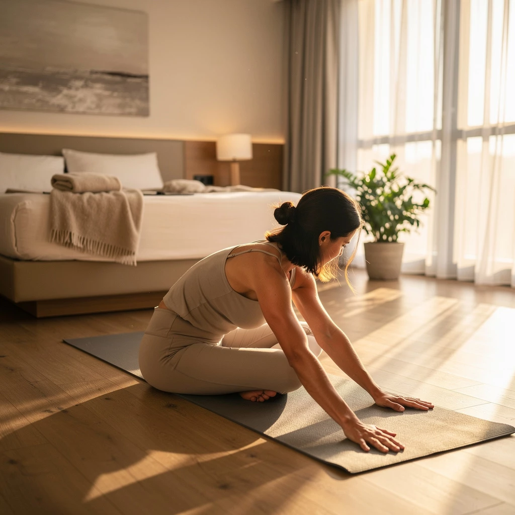 Yoga auf Reisen: Entspannende 12-Minuten-Hotelzimmer-Übungen