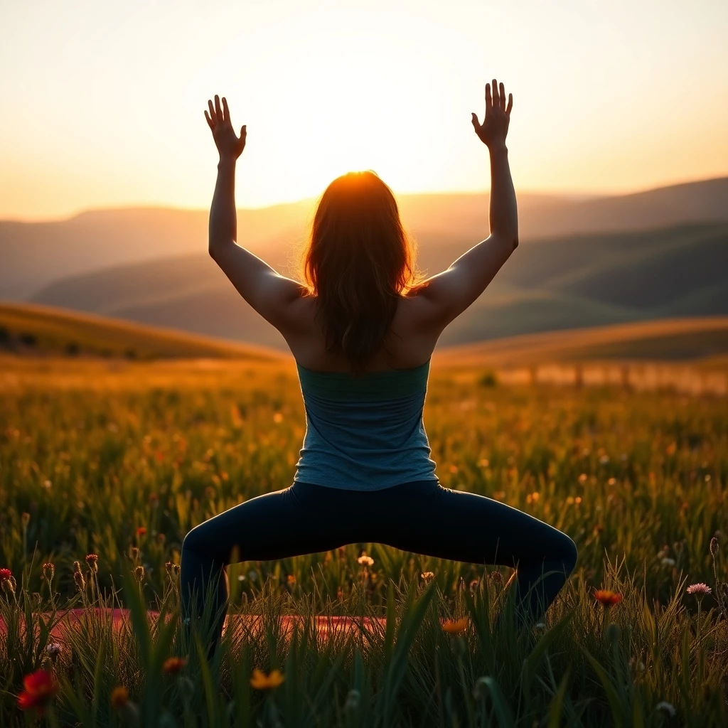 Vitalität im Abendlicht: Yoga auf der Wiese