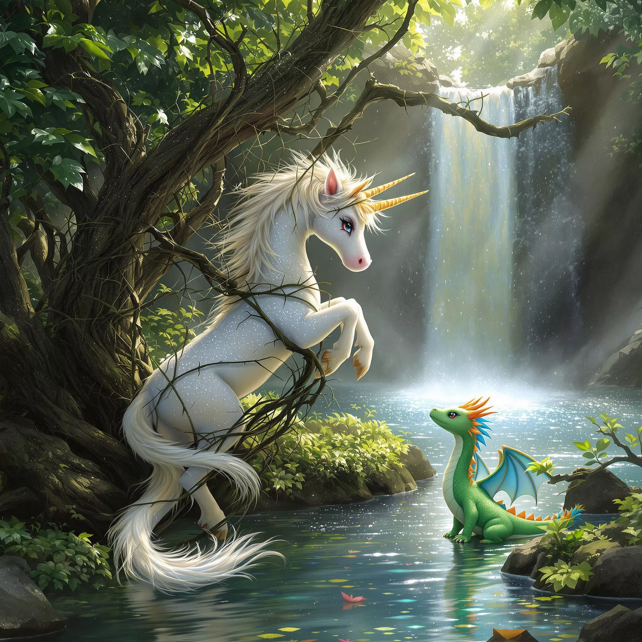 Der Drache Zack Zack besucht die leisen Wasserfälle des Traumlands