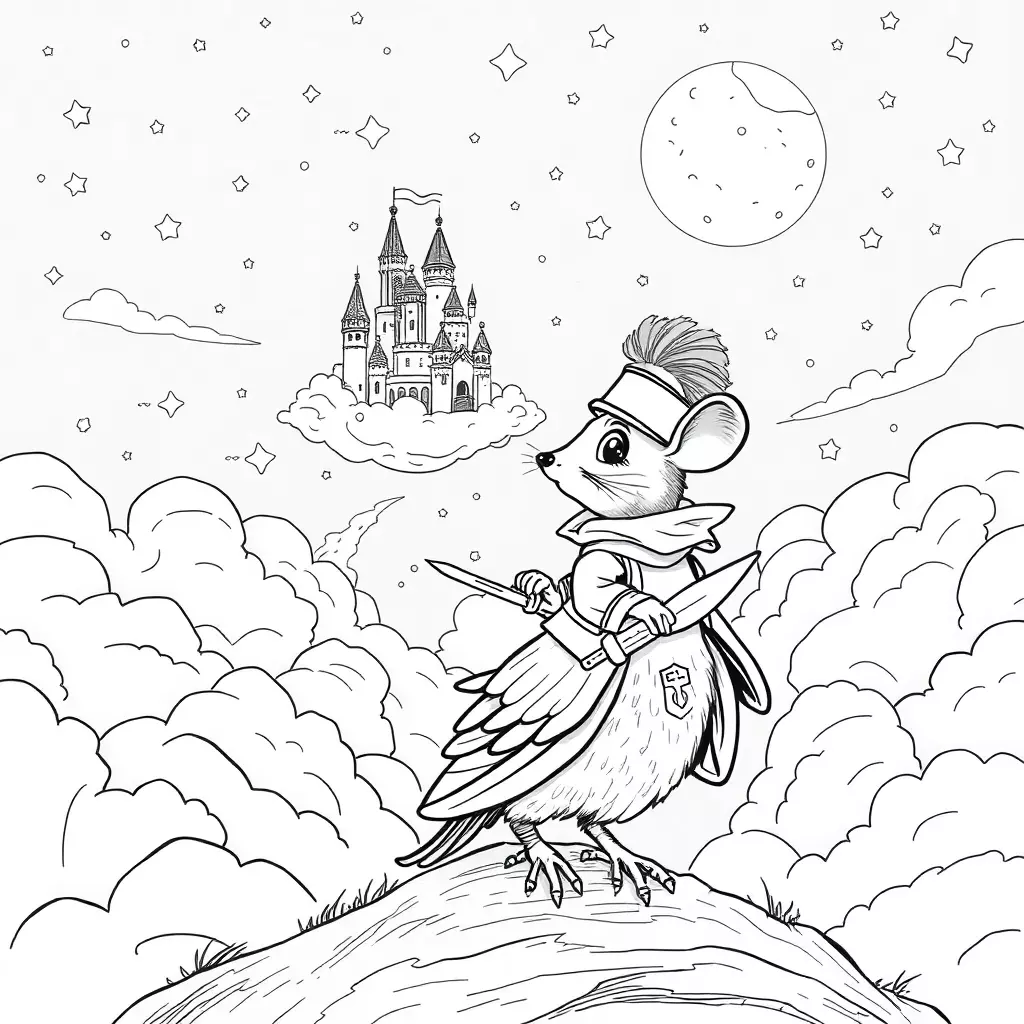 Pit der Mäusehusarund die nächtliche Reise zum Wolkenschloss Ausmalbild schwarz