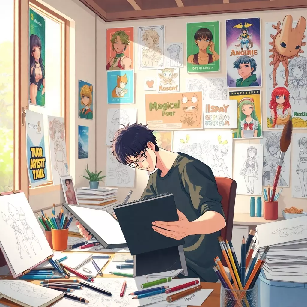 Anime-Künstler im Atelier