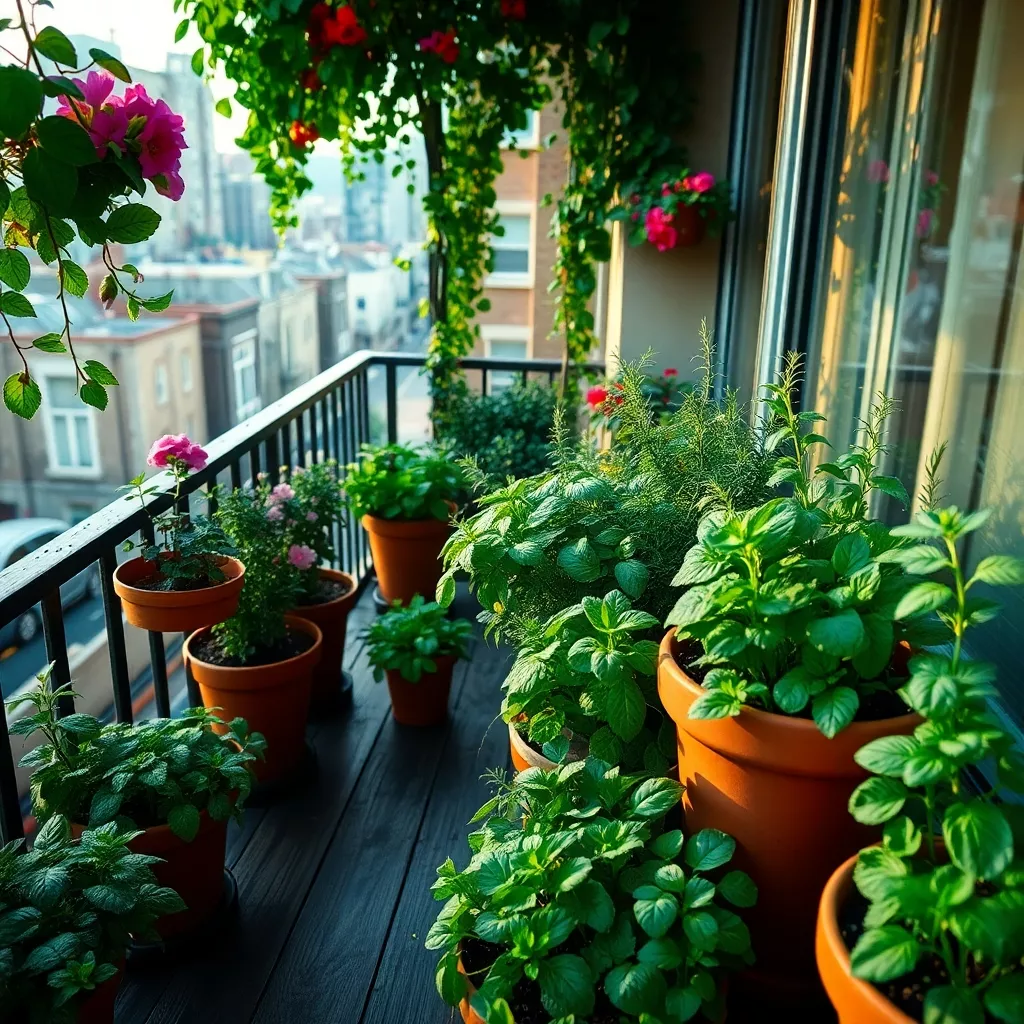 Begrünter Stadtbalkon mit Kräutern