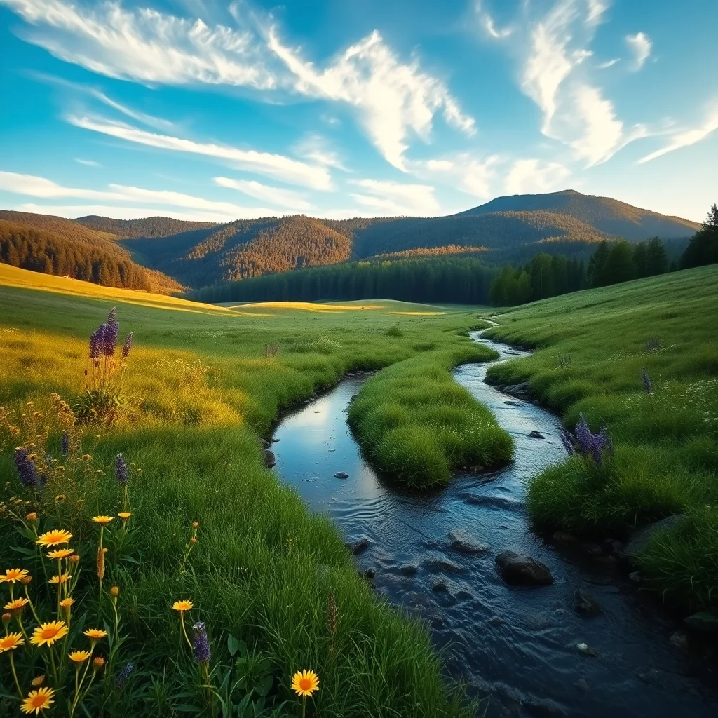 Ein Bach in einer idyllischen Landschaft