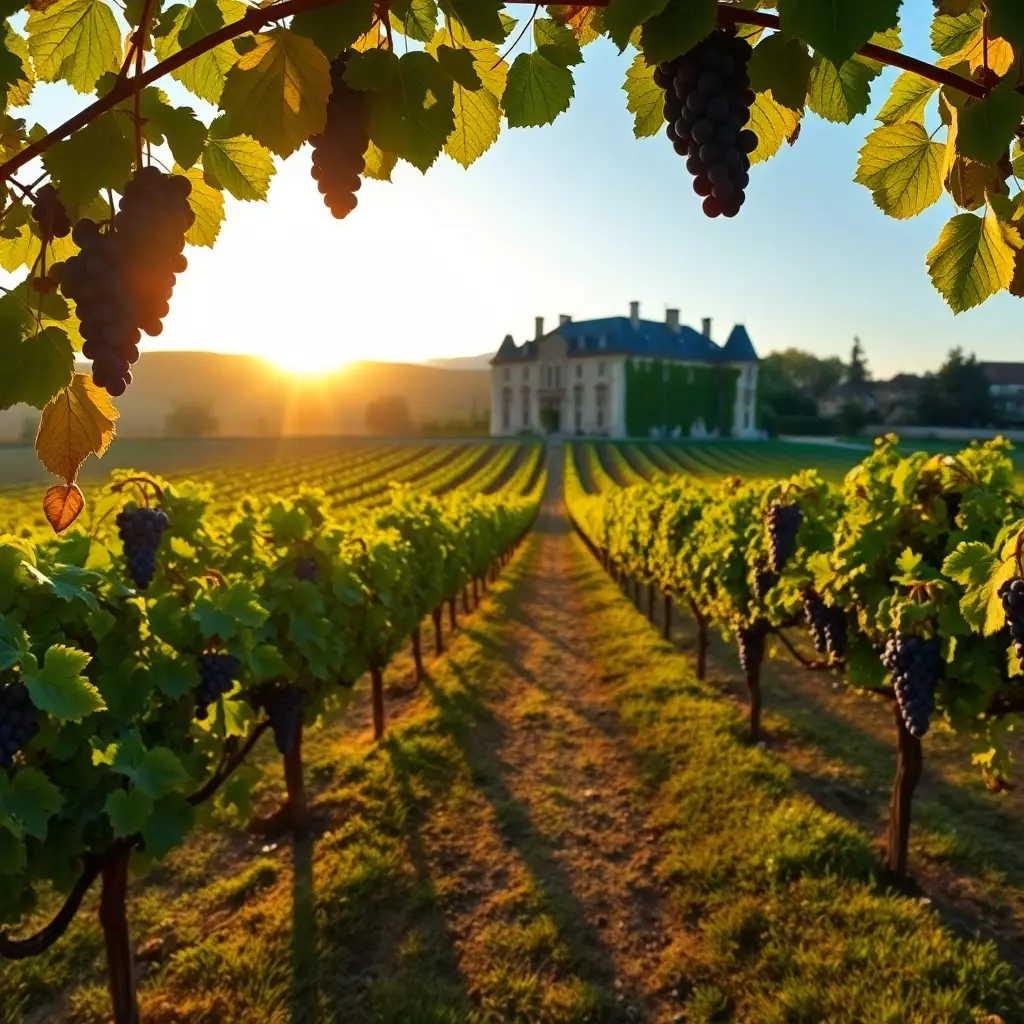 Weingut in Bordeaux bei Sonnenuntergang