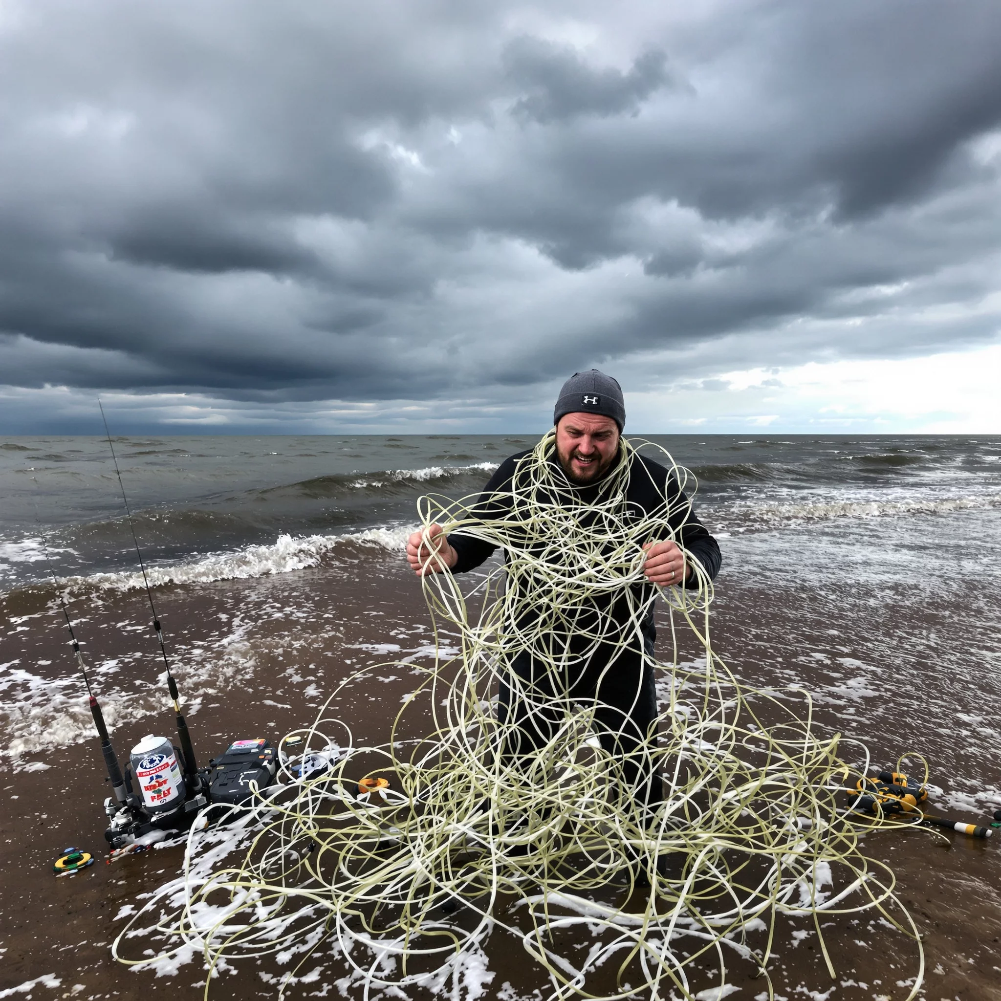 Fr&ouml;hlicher Anf&auml;nger beim K&uuml;stenfischen in D&auml;nemark