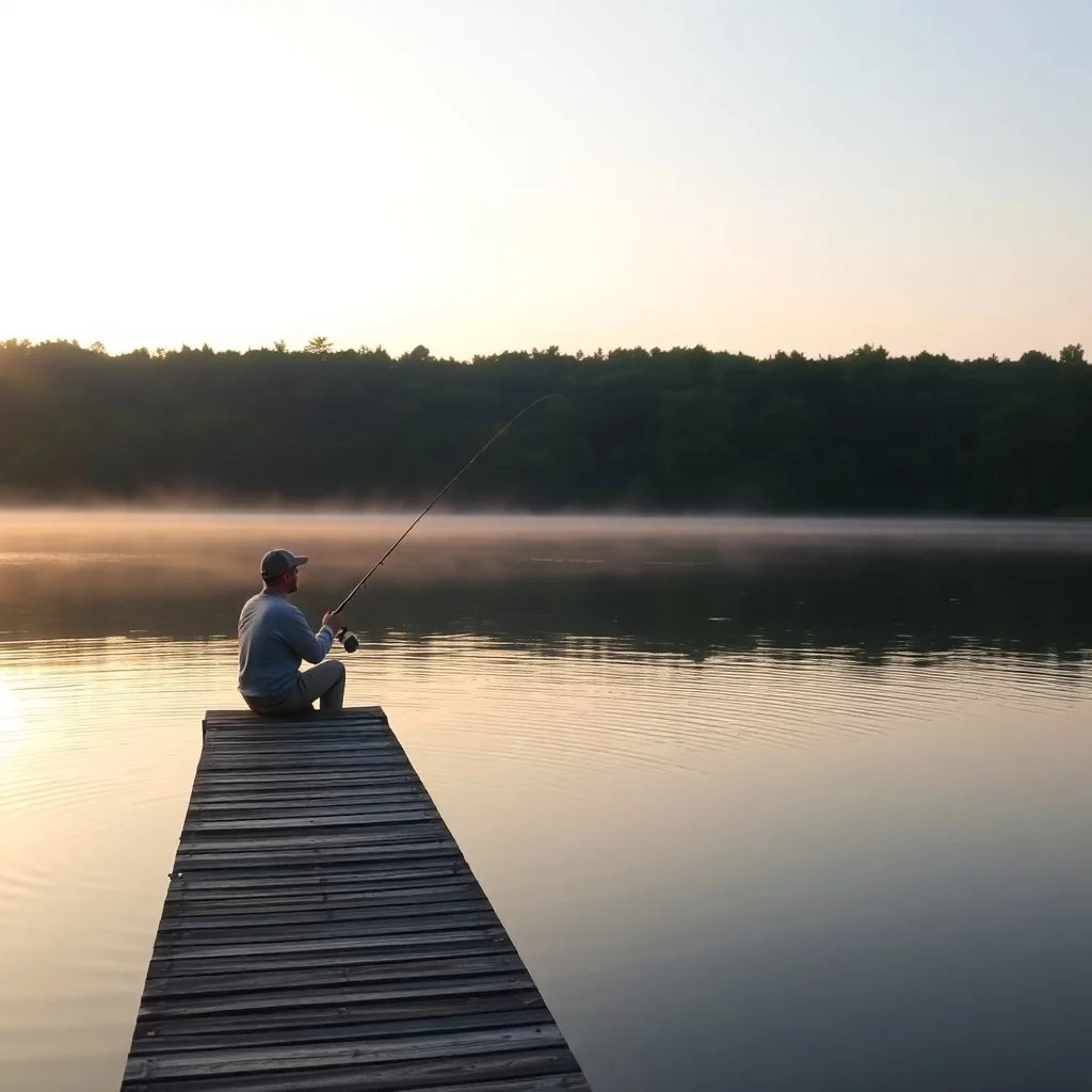 Morgendliches Angeln am ruhigen See