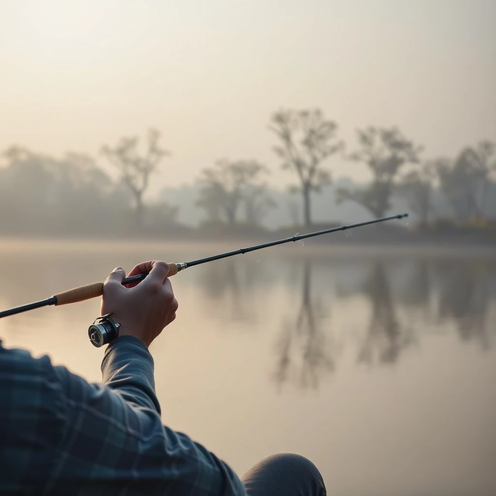 Ultraleichte Angelrolle am Morgen