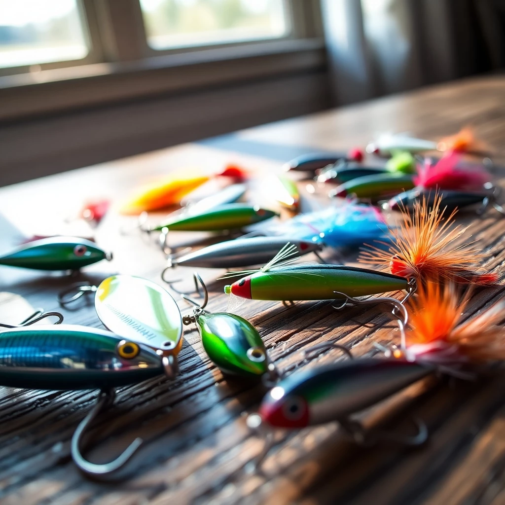 Vielseitige Angelk&ouml;der auf Holztisch