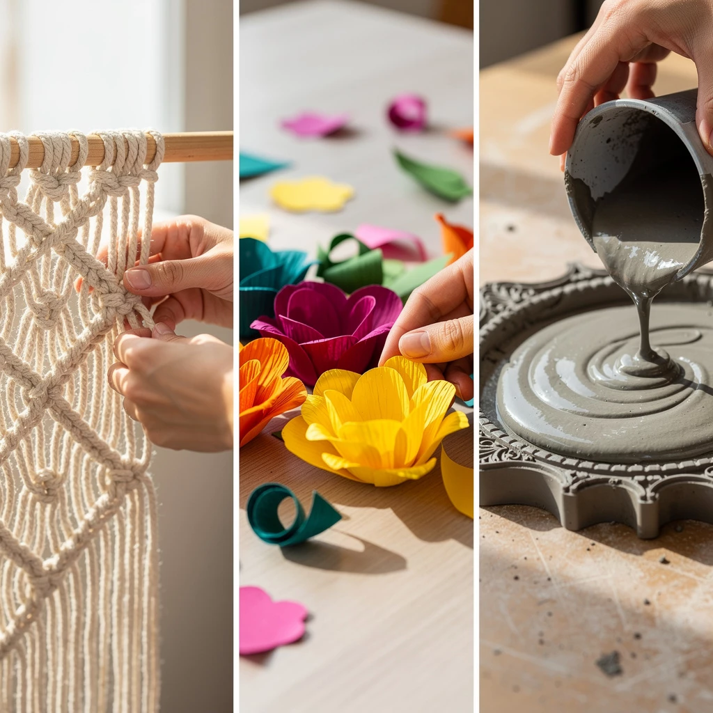 Kreativ starten – DIY mit Makramee-Wandhänger, Papierblumen & Betonvasen