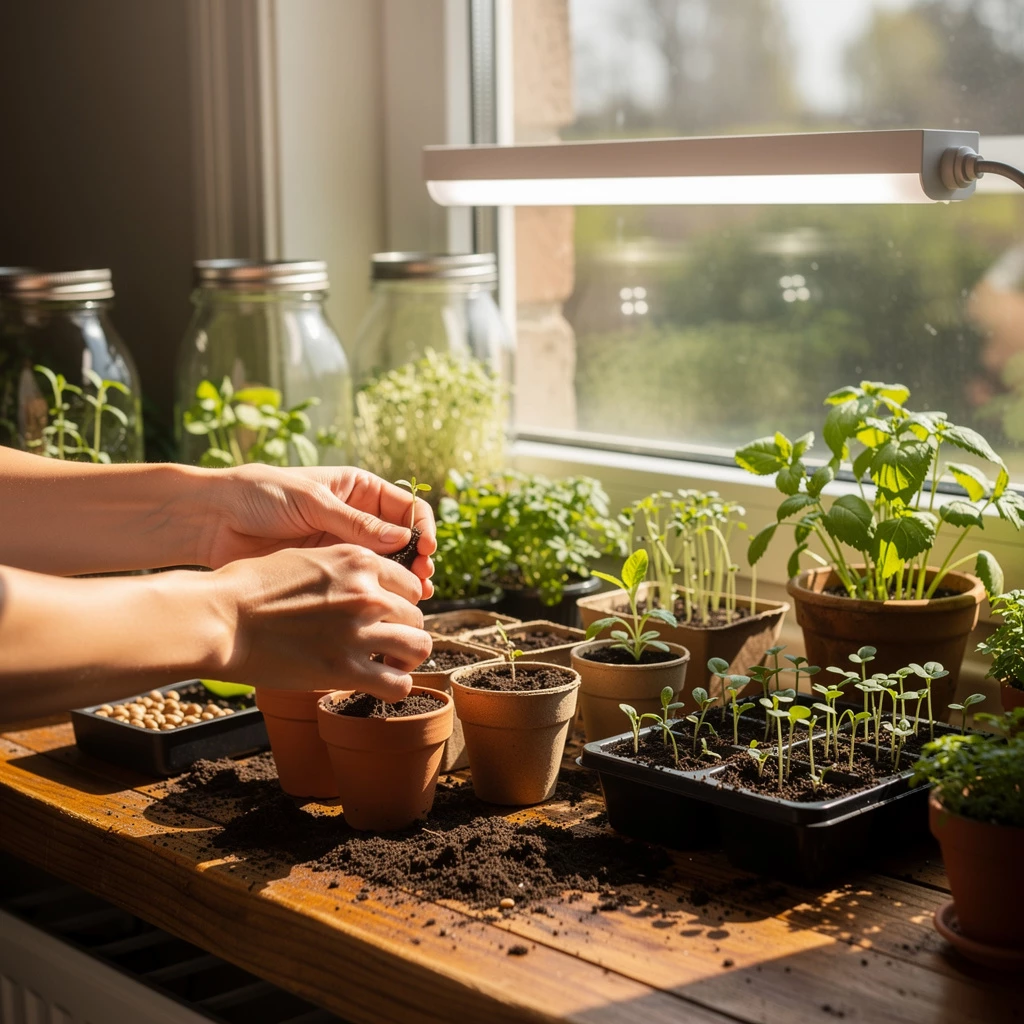 Fensterbank-Gärtnern – DIY mit Sprossengläsern, Anzuchtschalen & Grow-Licht.
