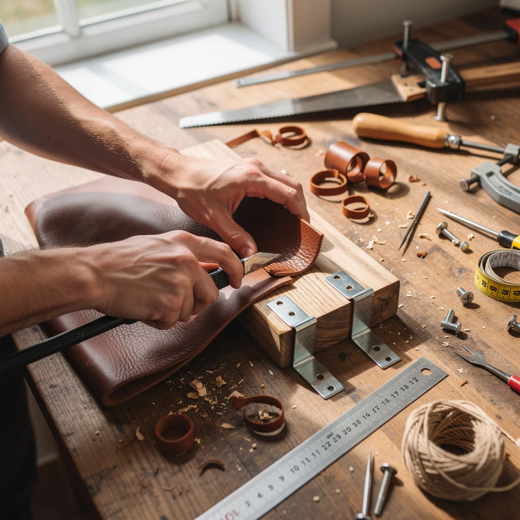 Hart trifft weich: DIY mit Lederriemen, Holzresten & Metallwinkeln
